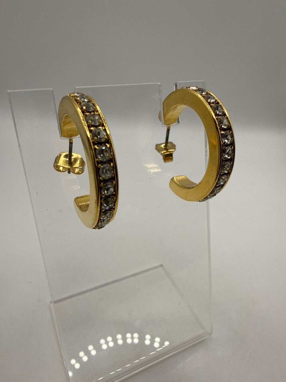 Vintage Avon Gold Channel Set Crystal Half Hoop Earrings Chunky Rhinestone C Stu